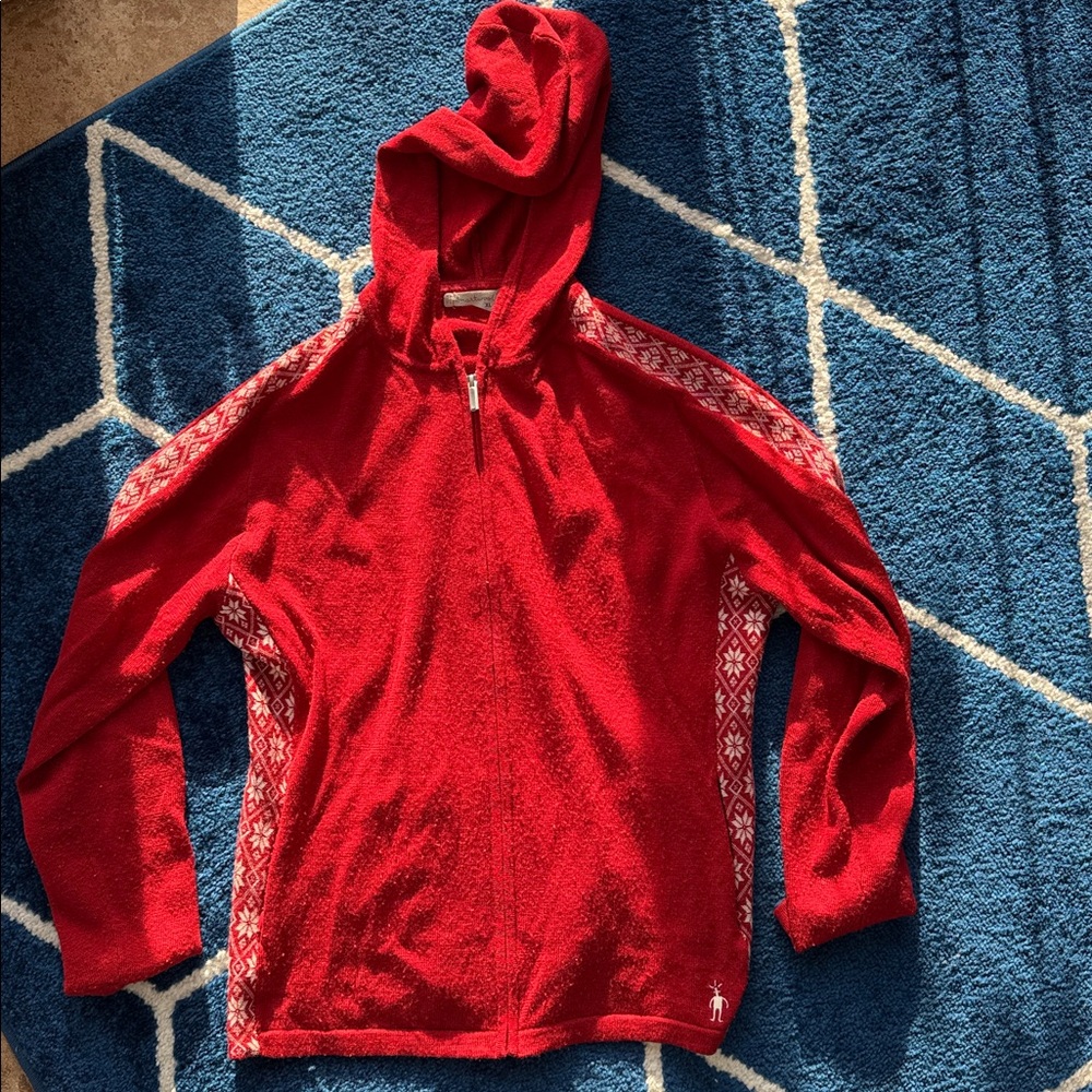 Smartwool Red Womens Hoodie with Patterned Sleeves